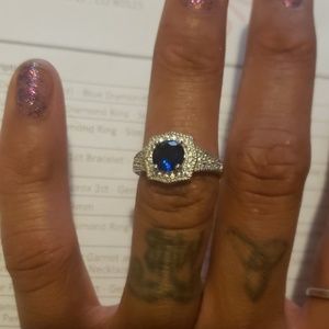 Blue Sapphire Diamond Silver Ring